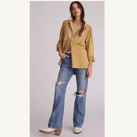 Anthropologie Tops - Anthropologie Pilcro Frayed Tunic Buttondown Honey Extra Small XS
